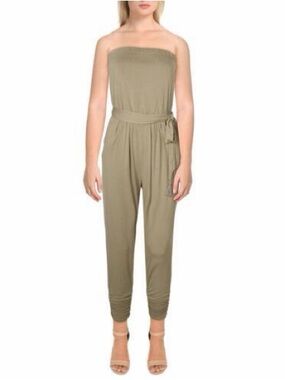 Vintage Havana Strapless Khaki Jumpsuit with Self Tie